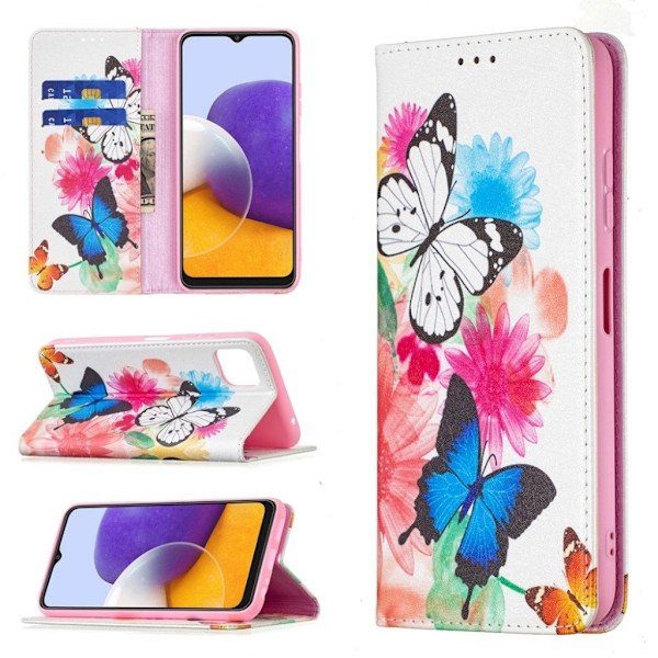 Wonderland Samsung Galaxy A22 5G Flip etui - Sommerfugle Multicolor