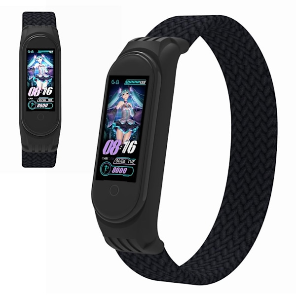 Xiaomi Mi Band 5 / 4 / 3 stylish nylon watch strap - Black / Size: S Svart