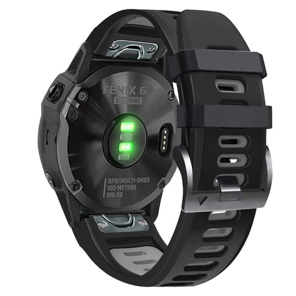 26mm silikonihihna Garmin ja Coros kellolle - Musta / Harmaa Black