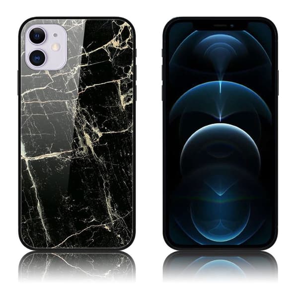 Fantasy iPhone 12 Pro / iPhone 12 kotelot - Musta Marmori Jyvä Black