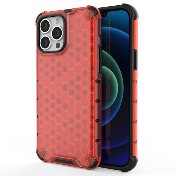 iPhone 14 Pro 6,1 tommer Honeycomb Textured Phone Case Forbedrede hjørner Fleksibel og stødsikker Drop-proof Cover - Rød Red