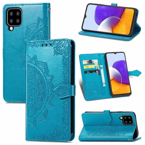 Mandala läder Samsung Galaxy A22 4G fodral - Blå Blå