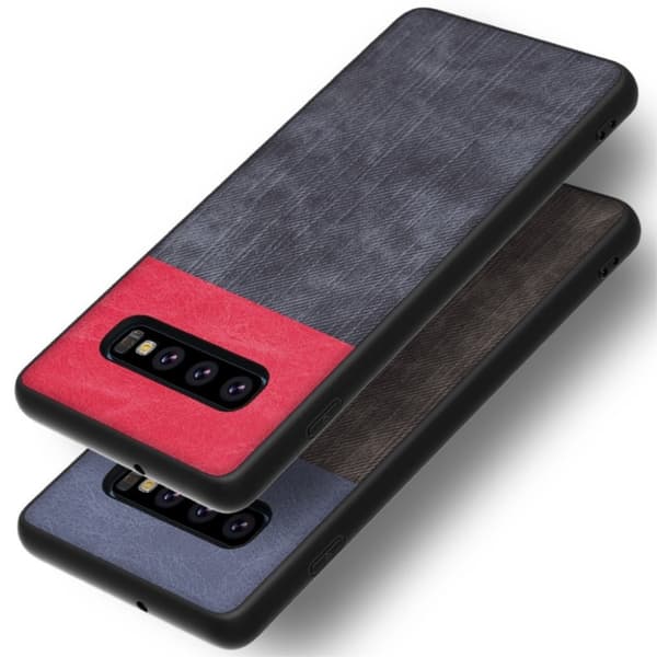 Samsung Galaxy S10 Plus jeans stoff deksel - Rød / Mørk Blå Red