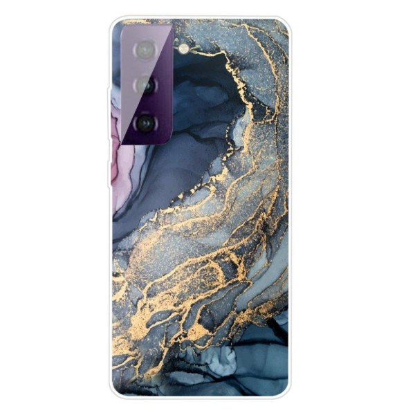 Marmormotiv Samsung Galaxy S21 FE skal - Blå På Gyllene Stänk Ma multifärg