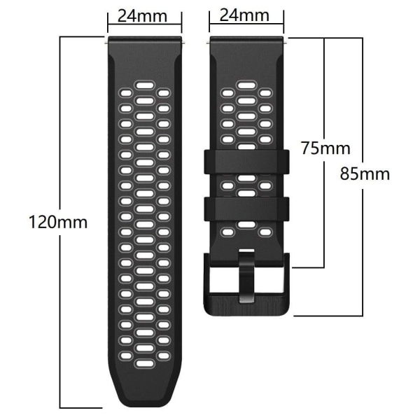 24 mm silikonklocka med dubbla färger för Suunto- och Fossil-klockor - Röd / Svart Röd