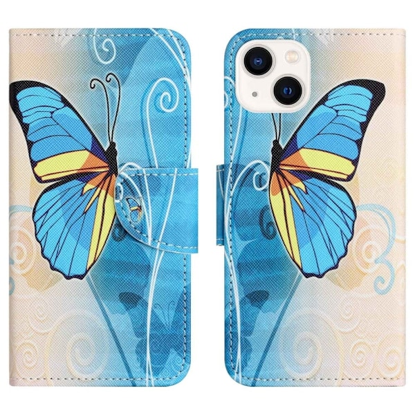 Wonderland iPhone 14 flip etui - Blå Sommerfugl Blue