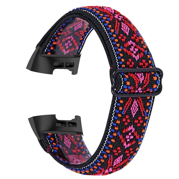 Fitbit Charge 4 / 3 elastisk nylonrem med mönster - Röd Tribal Blommönster Röd