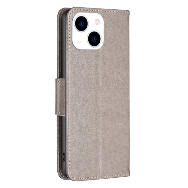 Butterfly läder iPhone 15 fodral - Silver/Grå Silvergrå
