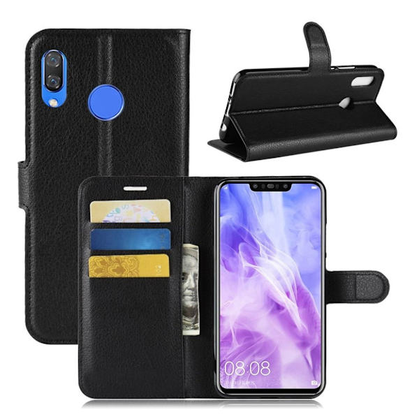 Huawei P Smart Plus syntetläder mobilfodral med stående plånbok - Svart Svart