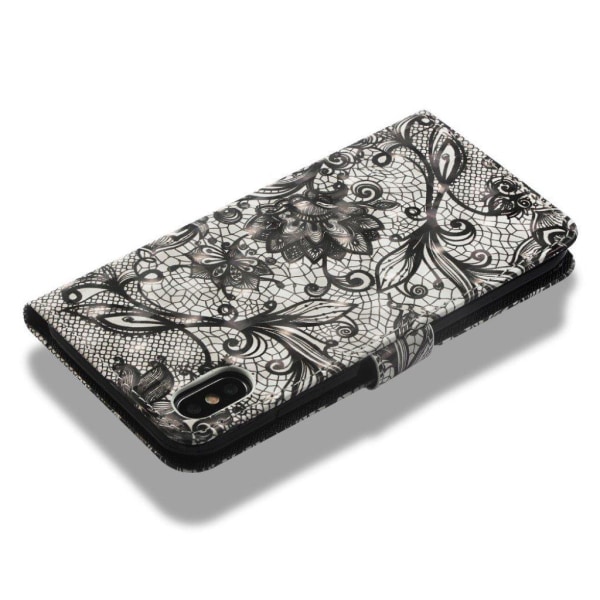iPhone Xs Max mønstret læder flip cover - Sort Blomst Black