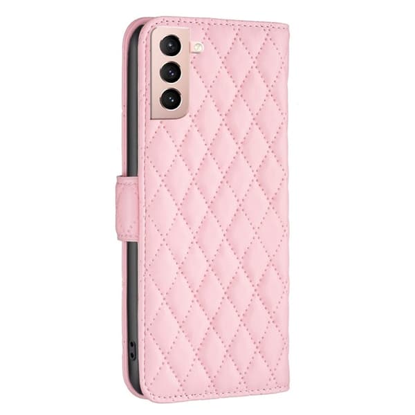 Rhombus Mønster Matte Flip Case til Samsung Galaxy S21 - Lyserød Pink