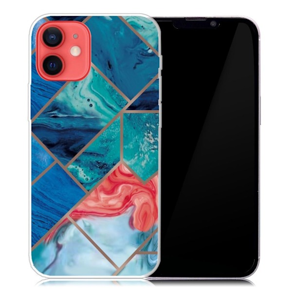 Marmormotiv iPhone 13 skal - Blå Och Orange Marmor multifärg