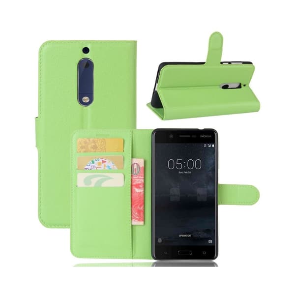 Nokia 5 Enfärgat skinn fodral - Grön Grön