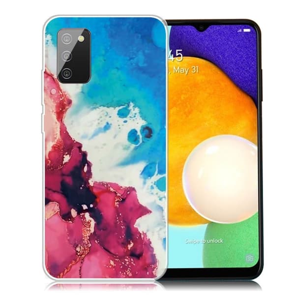 Marmordesign Samsung Galaxy A03s deksel - Stänk Av Rødt Og Blå Multicolor