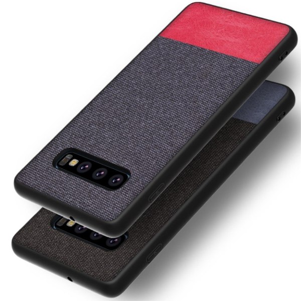 Samsung Galaxy S10 Plus läderfodral med tygstruktur - Mörkblå / Röd multifärg