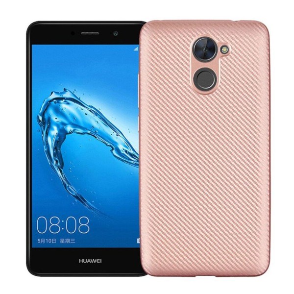 Huawei Y7 carbon fiber tekstur blød TPU etui - Rødguld Pink