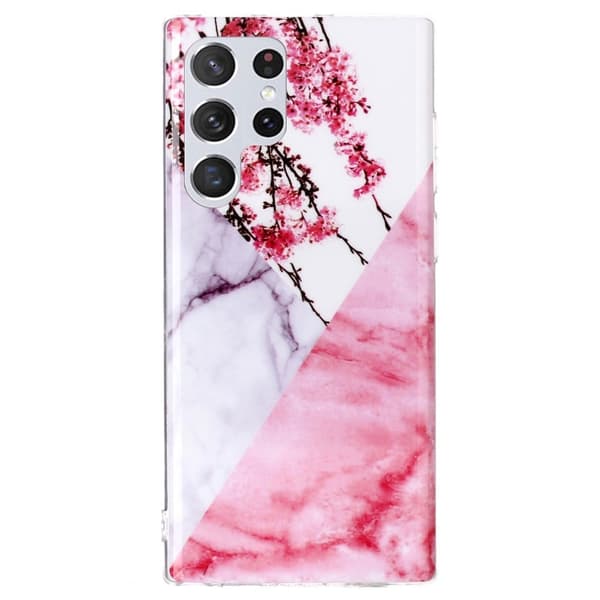 Marble design Samsung Galaxy S22 Ultra cover - Blommeblomst Pink