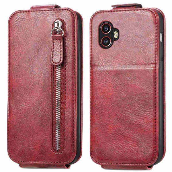 Vertical Flip Phone Suojakotelo With Zipper For Samsung Galaxy X Red