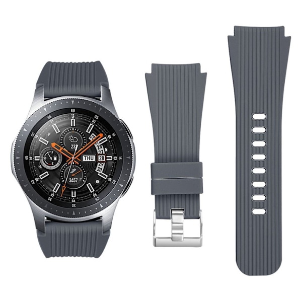 Samsung Galaxy Watch (46mm) randigt utbytbart klockarmand av mjukt silkonplast med metall lås - Mörk Grå Silvergrå