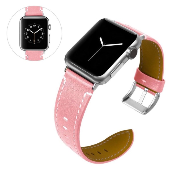 Apple Watch Series 5 / 4 44mm klassisk urrem i ægte læder - Lyse Pink