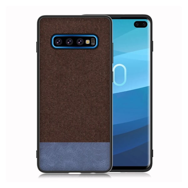 Samsung Galaxy S10 Pllus stof tekstur læder etui - Kaffe / Blå Multicolor