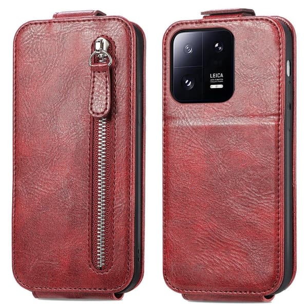 Vertical Flip Phone Etui med Zipper til Xiaomi 13 Pro - Rød Red
