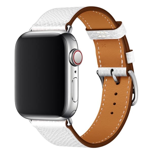 Apple Watch Series 5 44mm kryds tekstur ægte læder Urrem - Hvid White