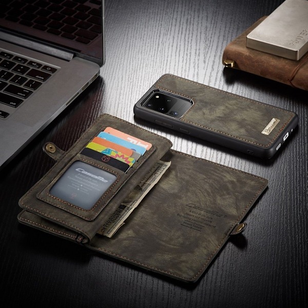 CaseMe Samsung Galaxy S20 Ultra Zipper Wallet kotelot - Harmaa Silver grey