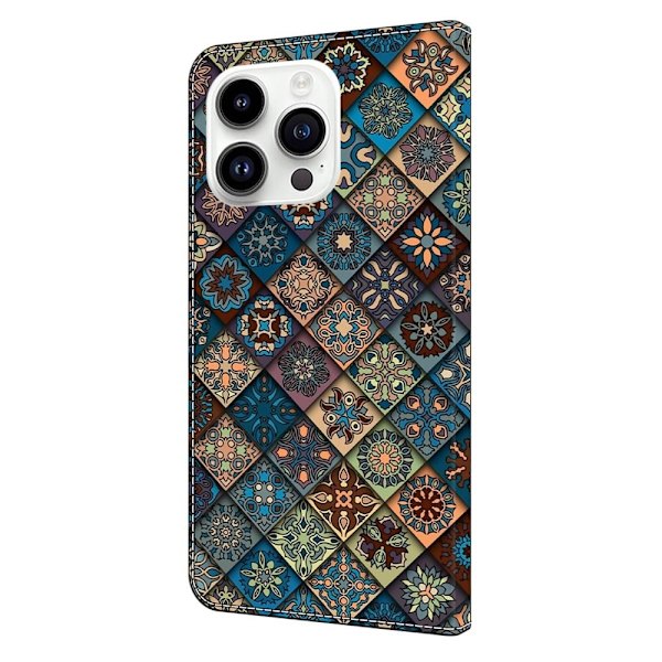 iPhone 16 Pro Max Plånboksfodral Mönster Tryck Stativ Läder Flip Telefonskal - Blå Blommor Blå