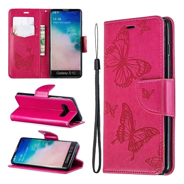 Butterfly läder Samsung Galaxy S10 fodral - Rosa Rosa