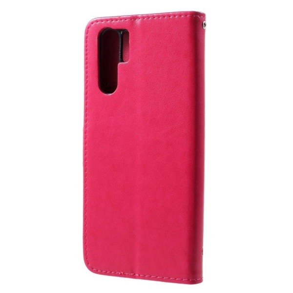 Huawei P30 Pro trykt sommerfugl blomster læder flip etui - Rød Red