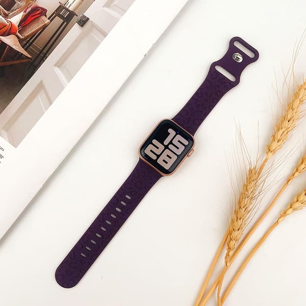 Apple Watch Series 41mm - 40mm - 38mm Universal Flexible Strap Leopard Pattern Watch Band - Blomme Lilla Purple