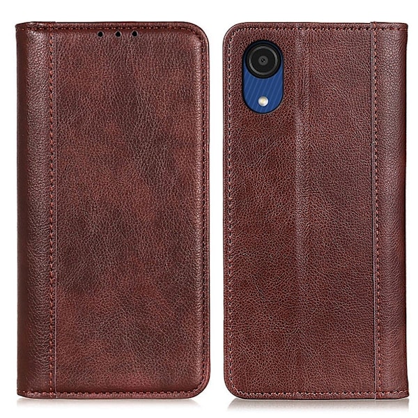 Samsung Galaxy A03 Core ægte læderetui med magnetisk lukning - Brun Brown