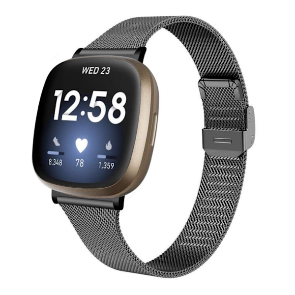 Fitbit Sense / Versa 3 milanese ruostumattomasta teräksestä valmistettu ranneke - Musta Black