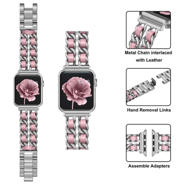 Apple Watch 42mm - 44mm unique chain style stainless steel watch strap - Silver / Pink Silvergrå