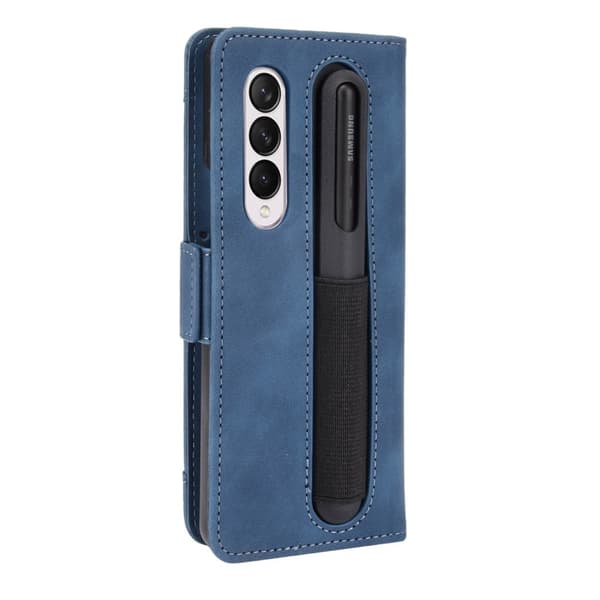 Stilfuldt Læder Etui med Pung til Samsung Galaxy Z Fold3 5G - Blå Blue