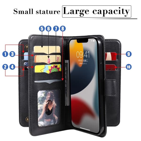 iPhone 15 etui med pung & 10 kortpladser – Rød Red