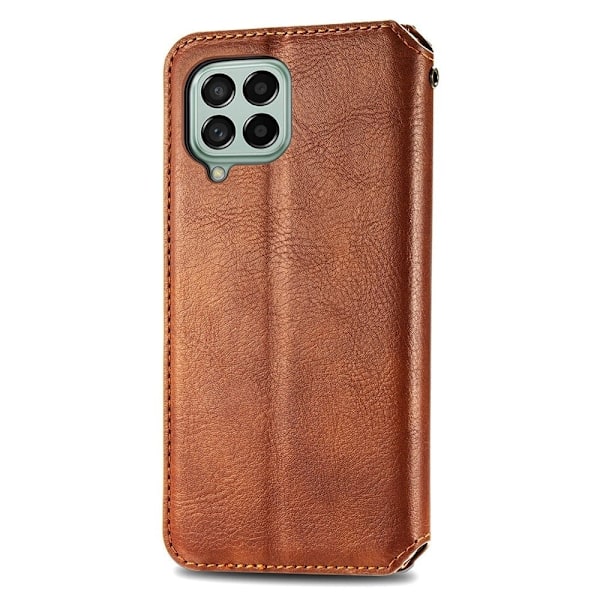 Samsung Galaxy M33 5G læderetui med stilfuldt rombe aftryk - Brun Brown