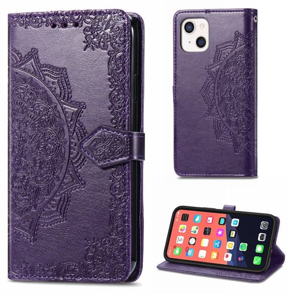 Mandala iPhone 13 Mini etui i lær - Lilla Purple