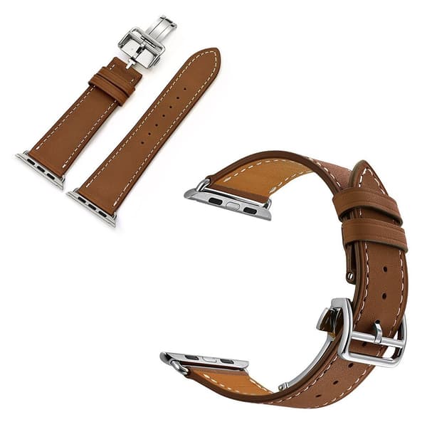 Apple Watch Series 5 44mm simpel ægte læder Urrem - Brun Brown