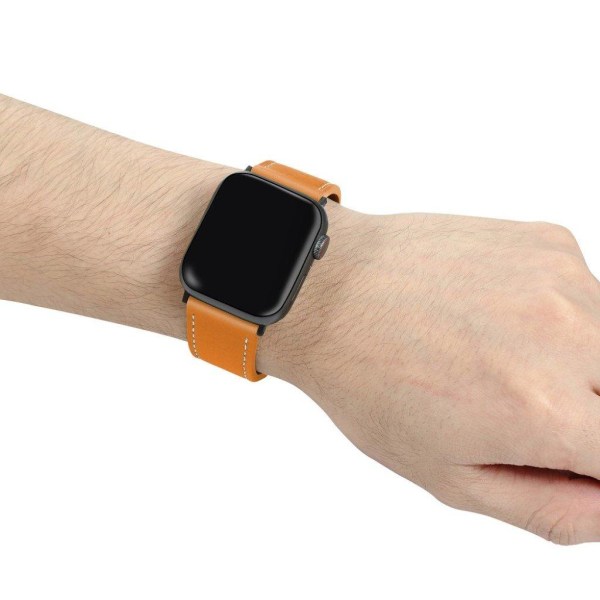 Apple Watch Series 5 44mm kontrasti aito nahkainen kellonauha - Oranssi Orange