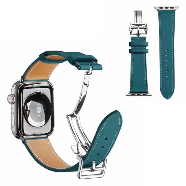 äkta läder silver spänne klockarmband för Apple Watch Series 6 / 5 40mm - blå Blå
