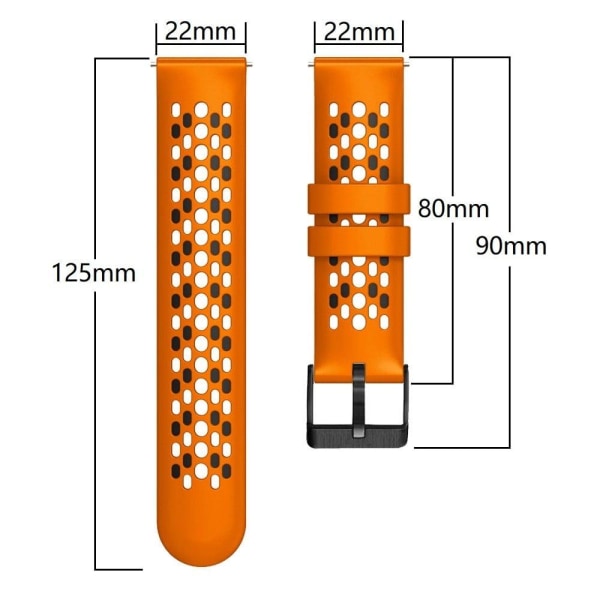 22mm Universal kaksivärinen viisirivinen reikätyylinen silikonikellohihna - Musta / Punainen Red