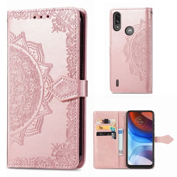 Butterfly Motorola Moto E7 Power Flip Etui - Rødguld Pink