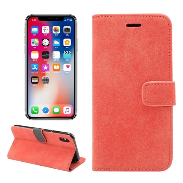 IPhone 9 mobilfodral syntetläder silikon stående plånbok retro - Röd Röd
