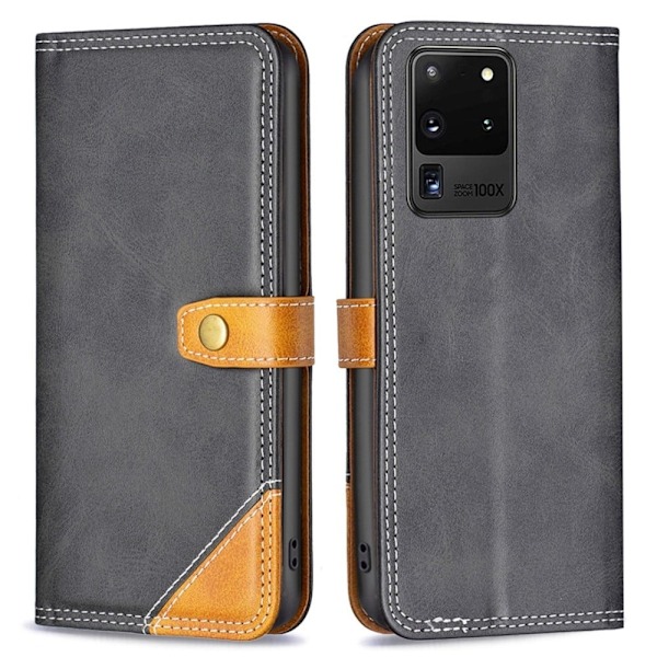 BINFEN to-farvet Samsung Galaxy S20 Ultra læderetui - Sort Black