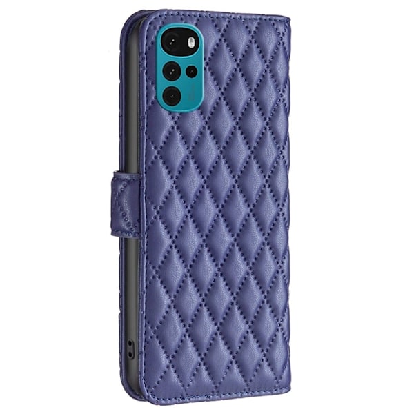 Rhombus Mønster Matte Flip Case til Motorola Moto G22 - Blå Blue