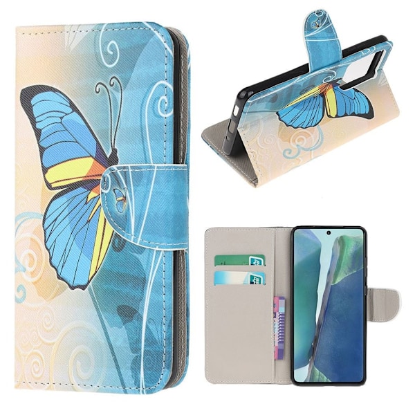 Wonderland Samsung Galaxy Note 20 flip kuoret - Sininen Perhosia Blue
