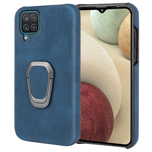 Stötsäkert läderfodral med oval kickstand för Samsung Galaxy A12 5G - Blå Blå