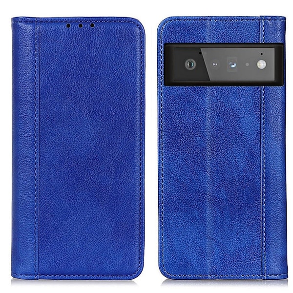 Äkta läder Google Pixel 6 Pro fodral med magnetisk stängning Blå